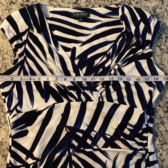 Ralph Lauren white blue black palm leaf print faux wrap jersey dress 12 - Picture 6 of 6
